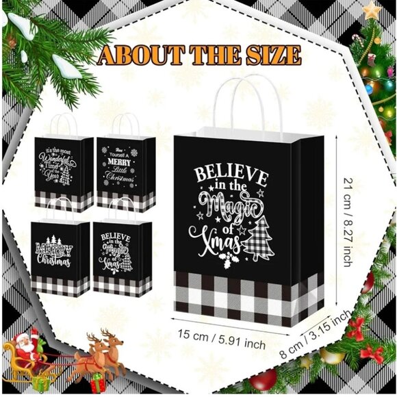 20 Pieces Christmas Buffalo Plaid Paper Xmas Gift/Candy Bags with Handle - NIB - Picture 2 of 5